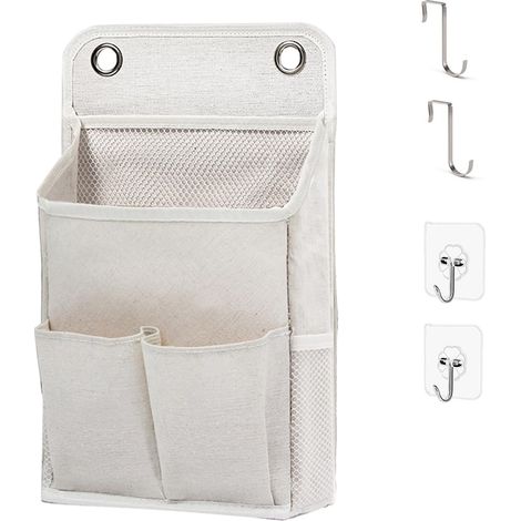 Panier Suspendu - Organisateur Mural avec Poches - Pour Porte Mur ou Chaise - Idéal Maison Bureau Camping-Car - Toile Résistante - 1 Pièce Blanc (1/5)