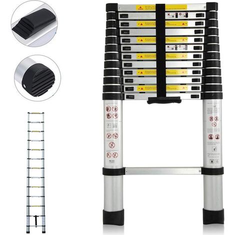 3.8M Telescopic Ladder Multi-Purpose Aluminum Telescoping Ladder with 13 Adjustable Steps & Locking Mechanism, EN131 Standards Portable Extension Ladder, Max Load 330lbs (1/5)
