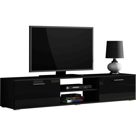 Mueble TV Tornola 101, Negro + Negro brillante, Número de puertas: 2, Número de cajones: 0, 180x37x43cm (1/3)