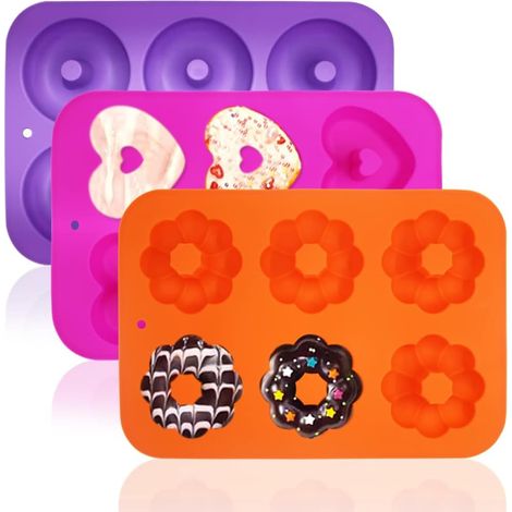 3 Pack Silicone Baking Tray Doughnut Maker Moulds, FineGood Cupcake Tray Silicone Muffin Molds Donut Pan Bagel Making Mould Tray