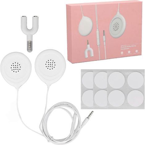 Schwangerschafts-Kopfhörer mit integriertem Musik-Splitter, 12 Aufklebern und weißen Ohrstöpseln für Schwangere