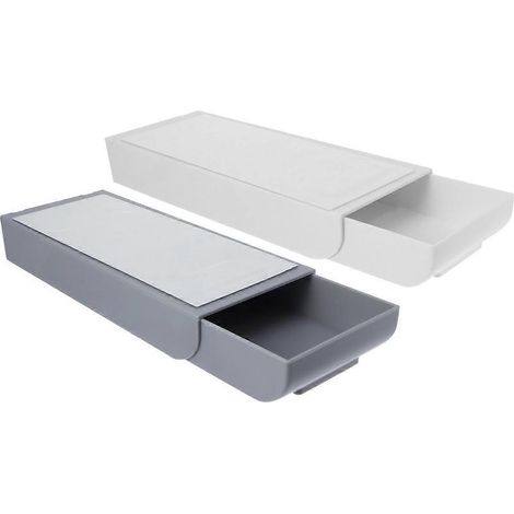 Set mit 2 selbstklebenden Aufbewahrungsboxen für Stifte zur Aufbewahrung unter dem Schreibtisch. – 22 x 9 cm – Weiß/Grau (1/4)