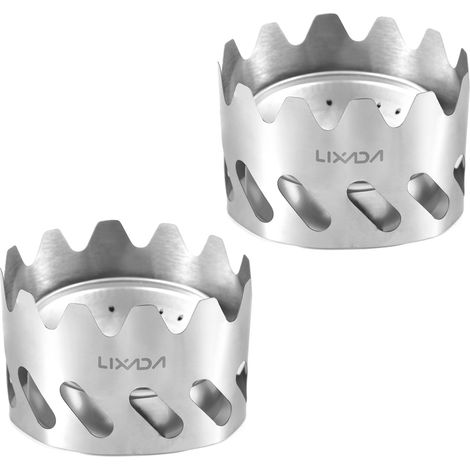 Réchaud de camping portable de 2 pièces, mini réchaud de 40 ml en aluminium avec brûleur à alcool et petit pare-brise en acier inoxydable, idéal pour la randonnée et la survie. (1/5)