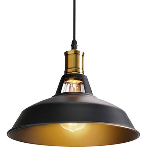 Lampe Suspension Vintage Ø27cm, E27 Lustre Plafonniers (sans ampoule) Style Retro Industrielle éclairage Intérieur, Lampe Cuisine Salon Salle à manger Chambre, Noir BLOW (1/5)