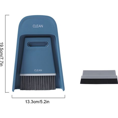 Kehrset mit Besen und Kehrschaufel – Mini-Reinigungsset für Schreibtisch und Tastatur mit steifer Bürste, 19,5 cm PP – Marineblau (Bürste, Abzieher, steife Bürste) (1/5)