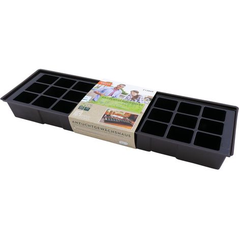 Anzuchtgewächshaus aus Kunststoff 492x152x105 mm mit transparentem Deckel inkl. Topfplatte 480x140x45mm mit 27 Töpfen Ø4,5 cm gelocht (1/3)