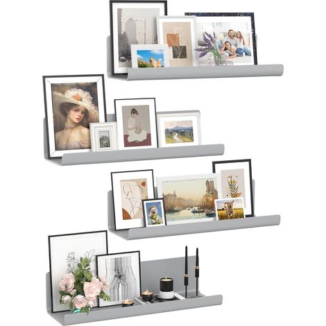 Lot de 4 étagères suspendues, Lot de 4 étagères murales, Étagère murale, Barre de photos, Étagère murale décorative pour salon, chambre à coucher, salle de bains, cuisine, bureau à domicile (1/5)