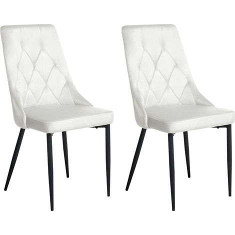 Lot de 2 Chaises de Salle à Manger Modernes Pieds en Acier Noirs Sièges en Velours Blanc Cassé Avenir (1/5)