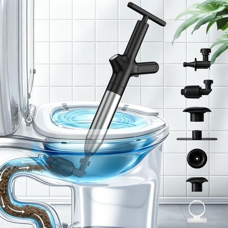 Ventouse de toilette haute pression, ventouse lourde pour salle de bain, noir foncé, outil de déblocage de blocage de Drain, ventouse de toilette lourde avec manomètre, 4 têtes pour salle de bain (1/5)