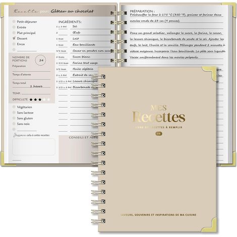 Carnet de Recettes à Remplir A5, Papier Épais 120g, Kaki (1/5)