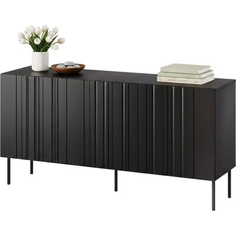 Credenza Spirano, Madia da salotto con tre ante battenti e vani interni, Rialzata da terra, 151x42 h75 cm, Nero