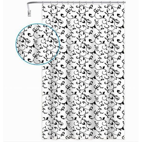 Cleafe - Tenda Doccia Vasca Da Bagno 12 Ganci Motivo Floreale Bianco Nero 240x200cm 87568 - (1/5)
