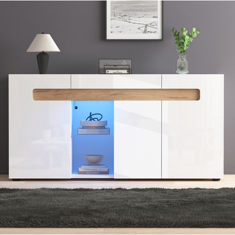 Buffet 3 portes avec LED à contrôle par application, 140 x 40 x 70 cm, blanc DESVIAE (1/5)