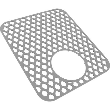 Tapis d'évier en silicone avec trou d'évacuation latéral, antidérapant et facile d'entretien, grille d'évier pour la cuisine et la maison, gris. (1/5)