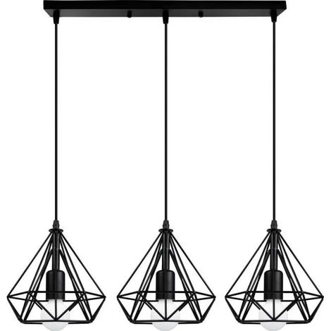 U-do Lustre Vintage À 3 Têtes Cage en Fer Diamant Pendentif Lumière Industriel Rétro pour Salle À Manger, Chambre (1/4)