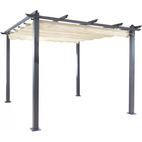 Pergola aluminium toile retractable 3 x 3 m - Ecru - Tonnelle Auvent