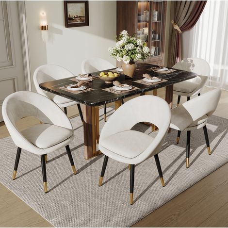 Silla de comedor de terciopelo beige, respaldo envolvente, cómoda, juego de 6,59×59×77.5cm (1/5)