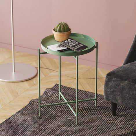 Petite table d'appoint verte - structure ronde, métal SFAX (1/5)