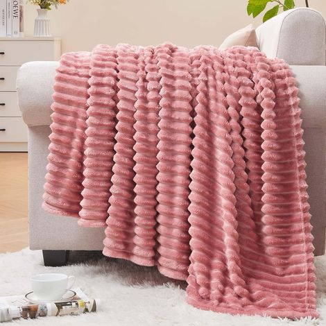 Couverture canapé polaire — Couverture moelleuse décorative en jacquard côtelé 3D douce et chaude — Couverture rose confortable, moelleuse et légère, adaptée aux lits et canapés, dimensions 100 x 150