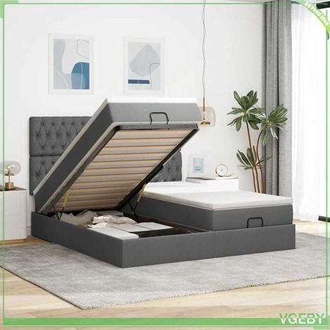Cadre de lit ottoman avec matelas - Modèle 3313707 - 160x200 cm - Gris foncé - Rangement hydraulique (1/5)