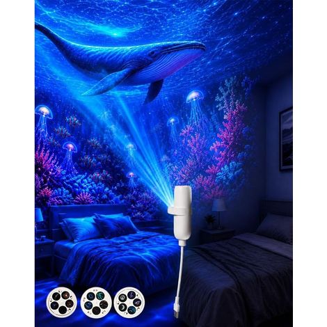 Projecteur galaxie 5 en 1 HD – Projection 5D holographique – Col de cygne flexible 360° – Plug and Play pour éclairage d'ambiance