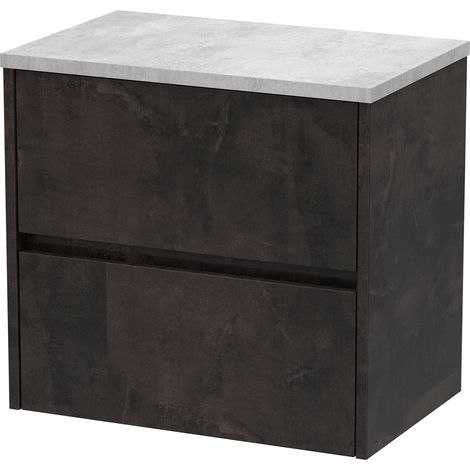Nuie Havana Matt Metallic Slate 600mm Wall Hung 2 Drawer Vanity Unit with Bellato Grey Worktop - HAV2604LBG (1/2)