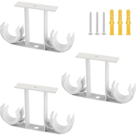 3er-Set – Doppelhalterung – Gardinenstange – Deckenhalterung aus Aluminiumlegierung für Stangen mit 23–26 mm Durchmesser, Wohnzimmer, Schlafzimmer, Badezimmer, Weiß, 8 x 13 cm (1/5)