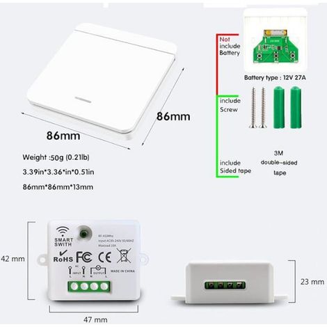 Interrupteur Sans Fil - Récepteur RF 433 MHz - Pour Éclairage Et Prises - 1 Émetteur + 1 Récepteur - Compatible 85–250 V AC (1/5)