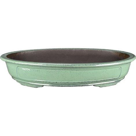 Vaso per bonsai ovale in gres smaltato verde smeraldo 63x39,5x10,5 cm - LM009c