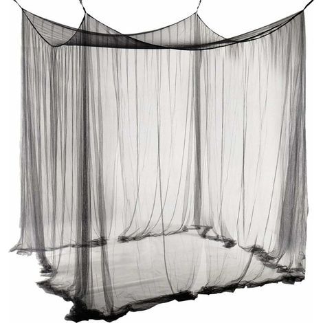 Moustiquaire simple noire pour grand lit double, moustiquaire d'été, 190 cm (largeur) x 210 cm (longueur) x 240 cm (hauteur) (1/5)