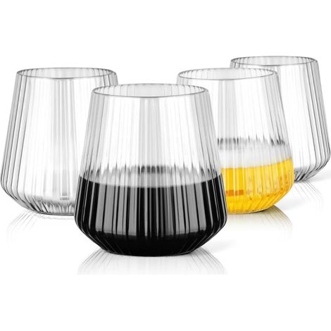 Verres à Vin Côtelés, 4PCS Verre Striés, 380ml Verres Vintage Sans Pied en Plastique Transparent Incassable, Pour Mariages, Pique-Niques, Camping, Fêtes de Piscine (1/5)