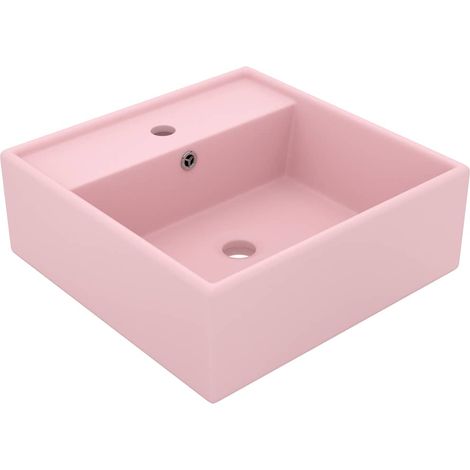 vidaXL Lavabo lujoso cuadrado rebosadero cerámica rosa mate 41x41 cm (1/4)