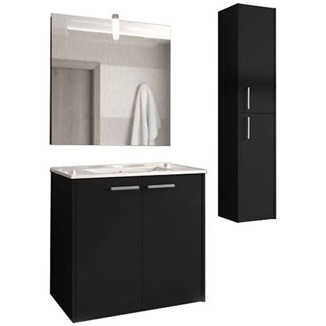 Set mobile bagno nero opaco - Larghezza 700mm - Mobile sospeso, specchio, applique, colonna verticale 2 ante - CIT/ELS/S/C/700/N