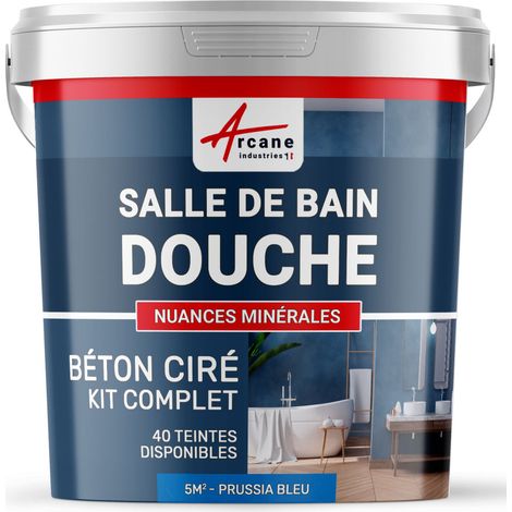 béton ciré, salle de bain, douche italienne, pièce d'eau, kit, beton, cire, salle de bains,  douche italienne - 5 m² (en 2 couches) Bleu Prusse - ARCANE INDUSTRIES