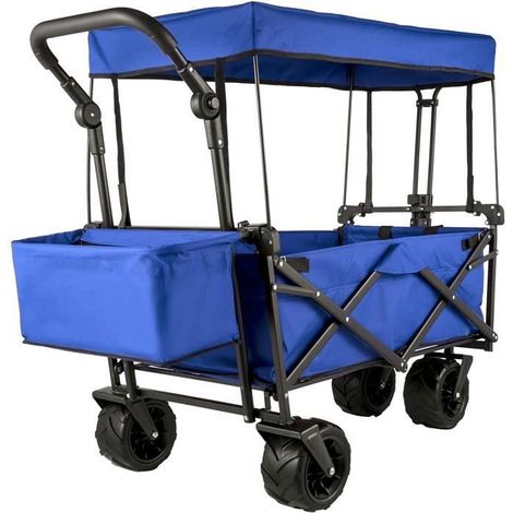 VEVOR Chariot de Jardin Pliable avec 4Roulettes, Chariot Pliable avec Toit Bleu, Remorque de Transport Rangement Pratiques pour A24 (1/4)