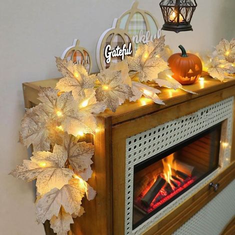 Lot de 1 guirlandes lumineuses 3m, 20 LED – feuilles d'érable, alimentation par pile, pour déco automnale intérieur et extérieur (1/5)