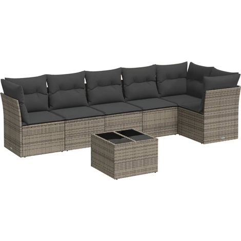 vidaXL Set Divani da Giardino 7 pz con Cuscini Grigio in Polyrattan (1/3)