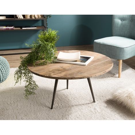 SIXTINE - Table basse ronde diam 75 bois de teck recyclé marron (1/5)