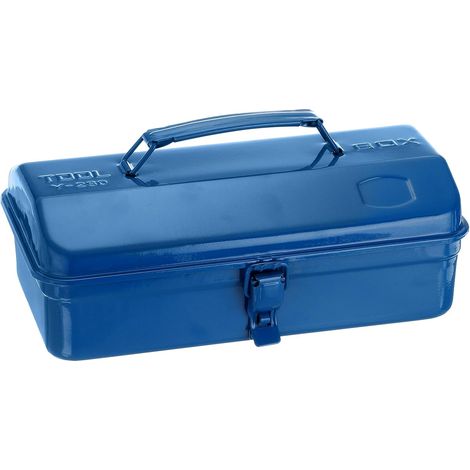 Boîte à outils portable en acier de 29 cm, style toit en hanche avec fermeture à loquet en métal, pour maison, atelier, voiture, bleu (1/5)