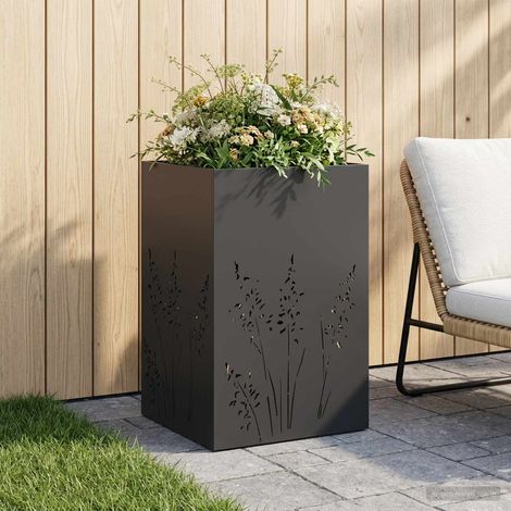 vidaXL Macetero de Jardín Negro 50 x 50 x 75 cm Acero laminado en frío (1/5)