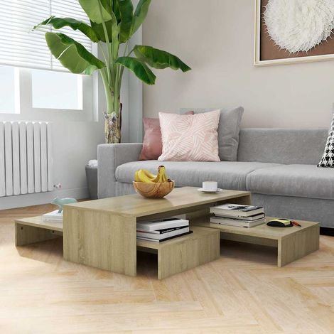 Set Tables basses gigognes Tables d'appoint pour Salon Chambre - Chêne 100x100x26,5 cm Aggloméré BV796337 - BonneVie (1/5)