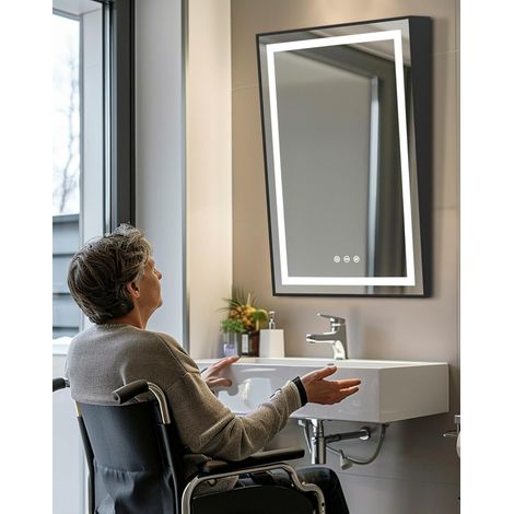 60x90cm Inclinabile Specchio LED da Bagno Specchio Bagno Disabile Anziani con LED Luce Specchio Smart Touch Screen