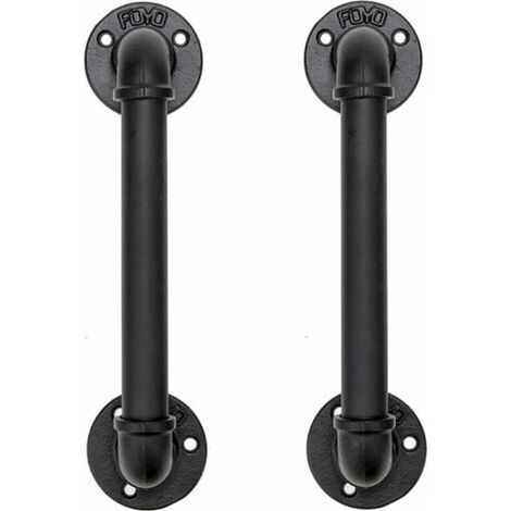 Ensemble de 2 Industriel Tuyau Poignée deTraction de Porte, Barre D'appui, Poignées de Porte de Grange, Antique Rustique En Fonte Pour Rampe, Noires,30 cm de Long (S(25D,27L), Noires) (1/4)