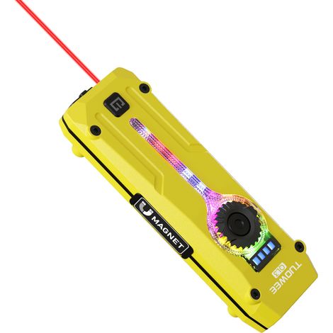 (Jaune) Lampe torche professionnelle EDC rechargeable avec fonctions combinées de lumière rouge, lumière RGB, lumière ultraviolette et LED. (1/5)