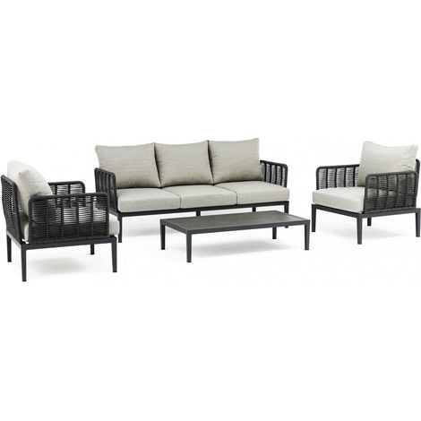 Salotto da giardino struttura in alluminio antracite con cuscini set 3 pezzi (1/4)