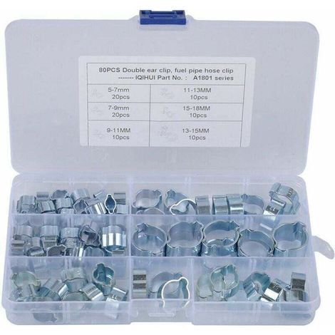 Lot de 80 colliers de serrage galvanisés à double oreille pour carburant et air,de