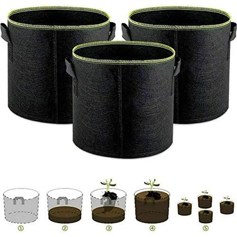 3 Pcs Non Woven Plant Bag with Handle, Planting Bags for Potato, Plant, Tomato, Vegetable (5 Gallons) (1/5)
