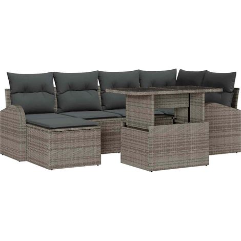 Maison Exclusive - Set Divano da Giardino 7 pcs Grigio Poly Rattan (1/5)