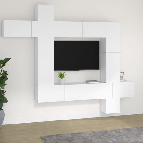 vidaXL Set Mobili Porta TV 9 pz Bianco in Legno Multistrato (1/5)