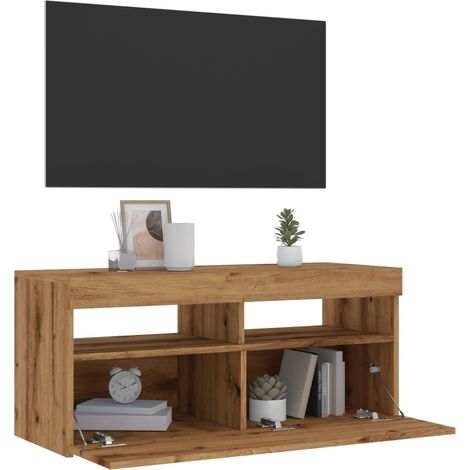 Mueble de TV luces LED madera roble artisan 90x35x40 cm vidaXL (1/5)